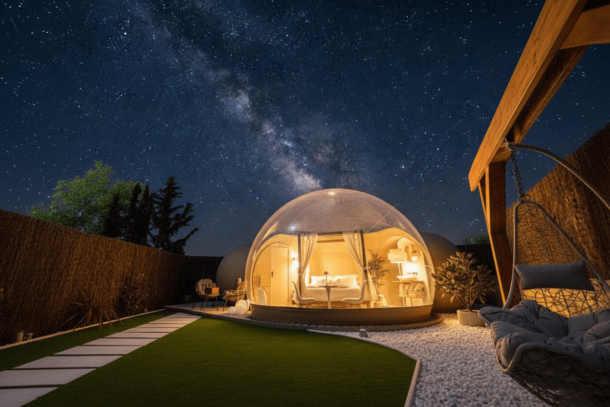 Cazorla Estelar — camping en Cazorla, Jaén, Andalucía · 4.9 de 5 (343 opiniones) · Cuatro suites burbuja transparentes con cama balinesa